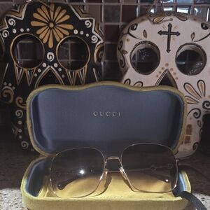 Gucci Gold Rim Gradient Brown Lens Sunglasses